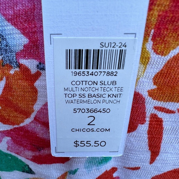New Chicos tee watermelon punch cotton slug multi notch neck tee size L/2 - Picture 3 of 5
